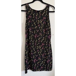 Byer Too! Vintage 90s Black Floral Sleeveless Mini Dress Double Strap Back M